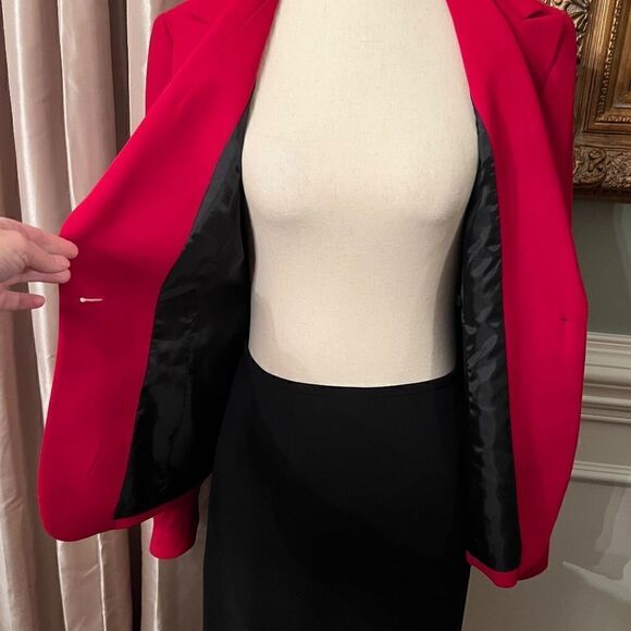 NWOT Women's Kasper Power Suit Petite Red Jacket Blazer 8P Black Skirt 10P - Picture 4 of 6